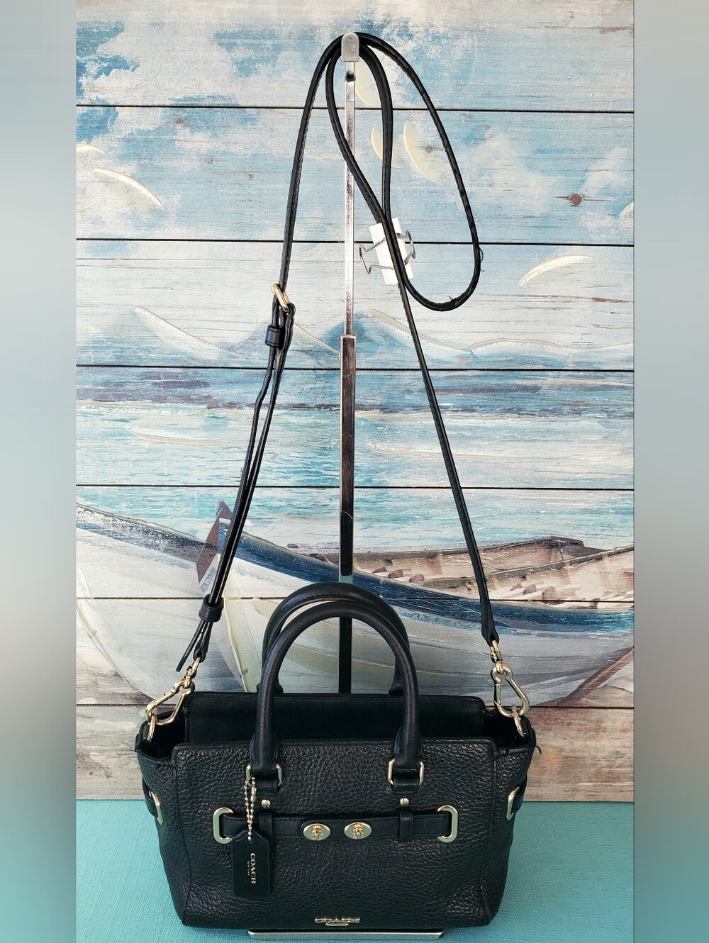 COACH MINI BLAKE CARRYALL IN BUBBLE LEATHER BLACK